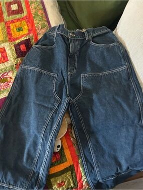 NWT Rudy Jude Wide Straight-Leg Patchwork Jeans in Dark Blue